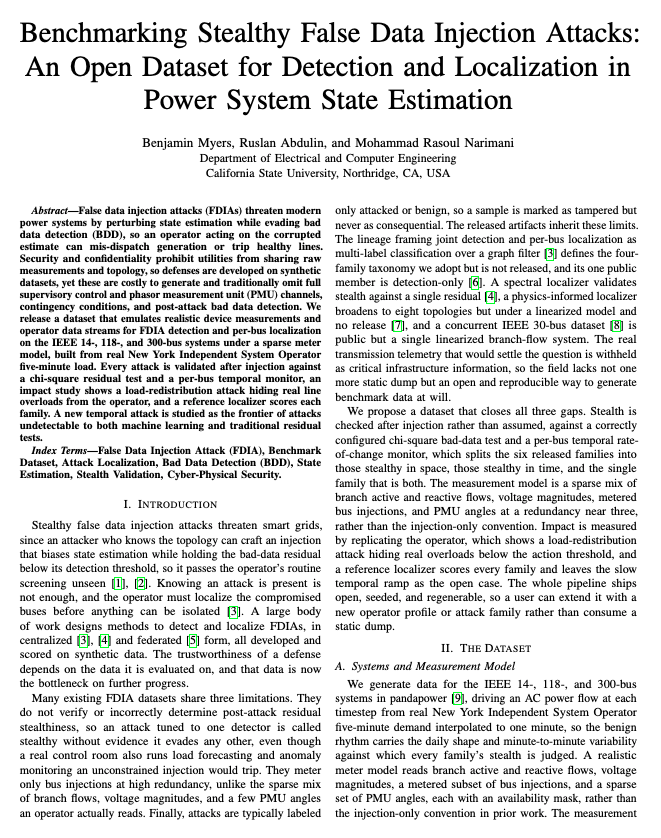 The first page of the FDIA dataset paper