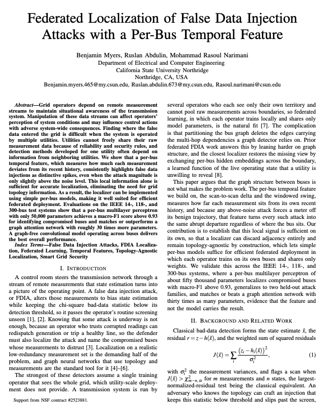 The first page of the Federated learning for FDIA handlingpaper
