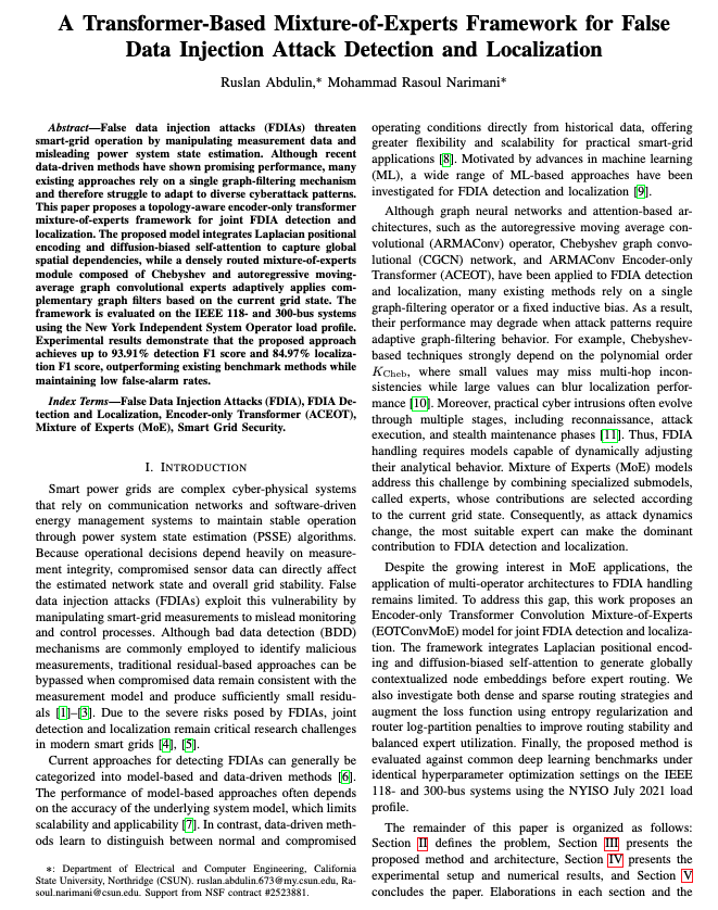 The first page of the Regular MoE for FDIA detection and localization paper